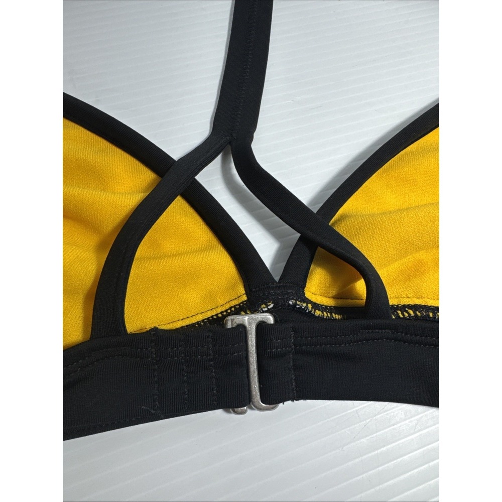 Athleta Bali Batik Bikini Top Yellow Black Tropical Palm Leaf Y-Back Size L - Picture 6 of 6